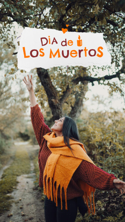 Dia de los Muertos Сelebration with Woman in Autumn Park Instagram Story Design Template