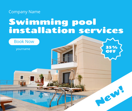 Plantilla de diseño de Ofrece descuentos en servicios de instalación de piscinas con Booking Facebook 