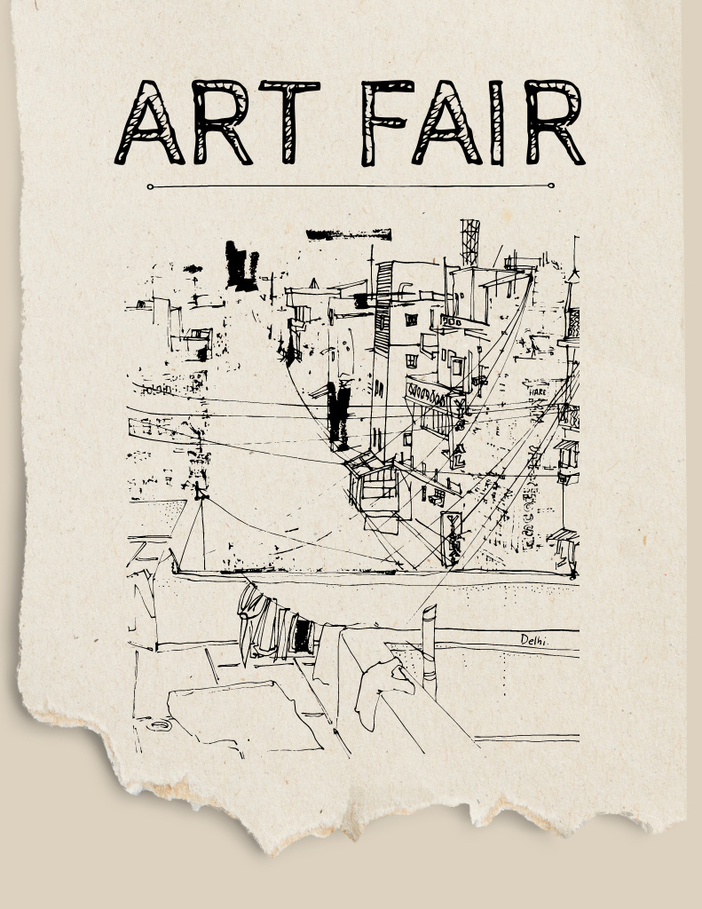 Plantilla de diseño de Art Fair Announcement with Creative Sketch Flyer 8.5x11in 