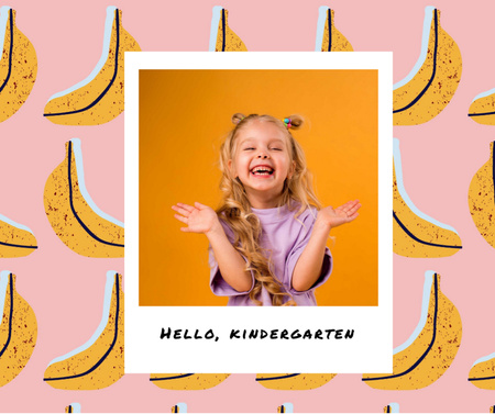 Cute Smiling Little Girl on Pink and Yellow Facebook Design Template