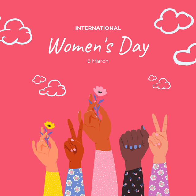 Ontwerpsjabloon van Instagram van Flowers in Hands on International Women's Day