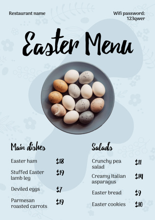 Предложение пасхальных блюд с яйцами в миске Menu – шаблон для дизайна