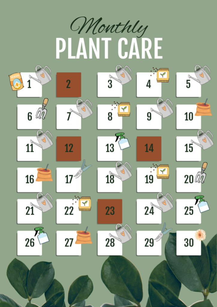 Monthly Plant Care Calendar Schedule Planner Tasarım Şablonu