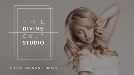 Designvorlage Fashion Studio Ad Blonde Woman in Casual Clothes für Title