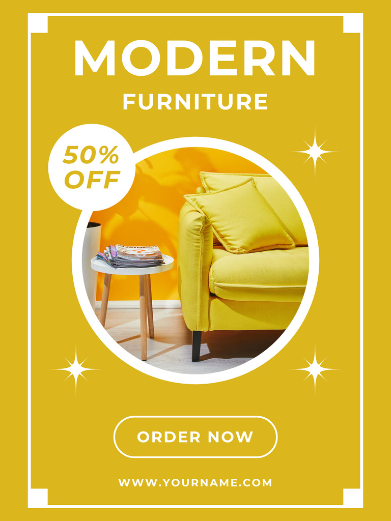 Modern Furniture Offer on Vivid Yellow Poster US Πρότυπο σχεδίασης