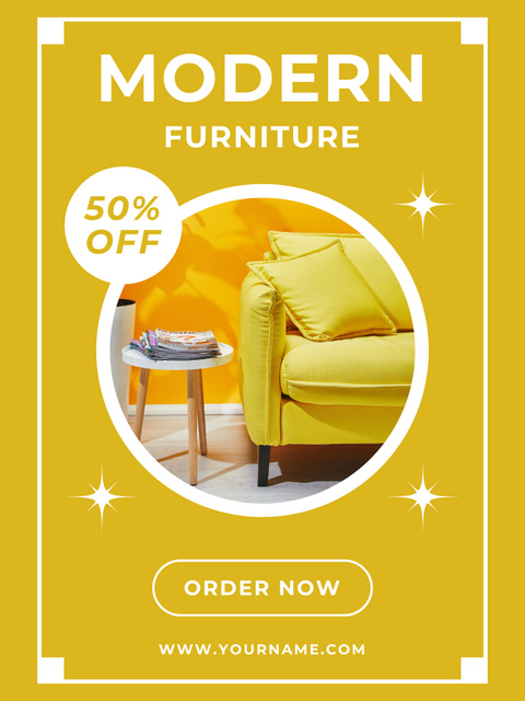 Modern Furniture Offer on Vivid Yellow Poster US Πρότυπο σχεδίασης