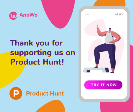 Product Hunt Promotion Fitness App Interface on Screen Facebook Design Template