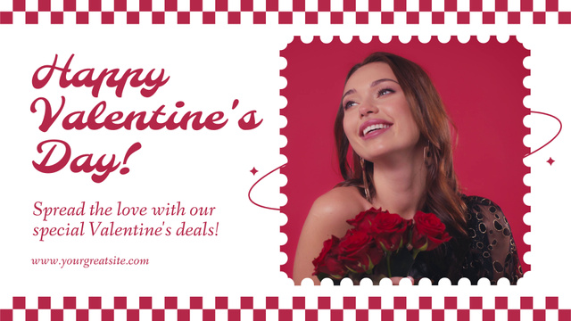 Valentine's Day Congrats With Red Roses Bouquet Full HD videoデザインテンプレート