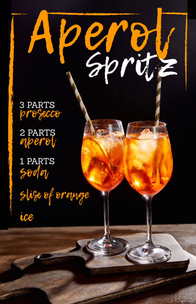 Summer Cocktail in Glass with Orange Recipe Card Tasarım Şablonu