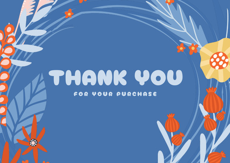 Thank You For Your Purchase Message with Wildflowers on Blue Card Design Template