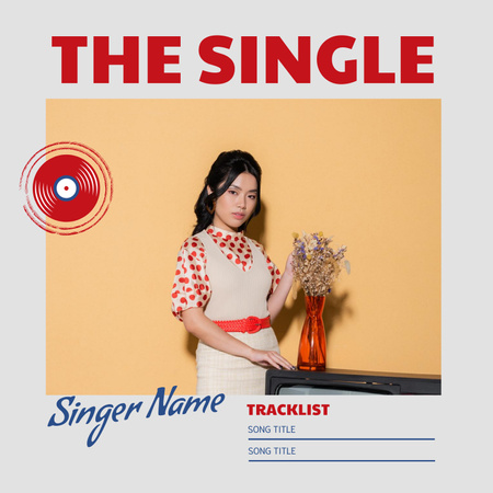 Винтажная обложка альбома с азиатской женщиной Album Cover – шаблон для дизайна