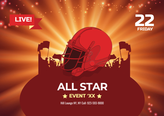 All Stars Football Match Announcement with Helmet on Field Flyer A5 Horizontal – шаблон для дизайна