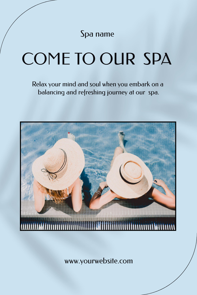 Designvorlage Spa Salon Ad with Young Women Sitting in Swimming Pool für Pinterest