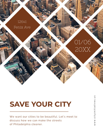 Urban event Invitation with Skyscrapers view Flyer 8.5x11in Design Template