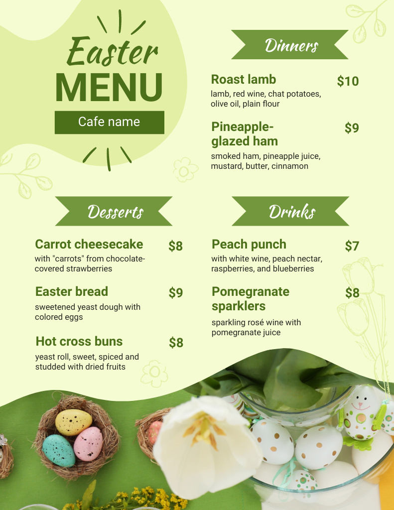 Easter Holiday Meals Offer on Green Menu 8.5x11in – шаблон для дизайна