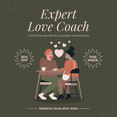 Modèle de visuel Annonce de coach d'amour expert avec un couple à un rendez-vous - Instagram