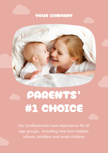 Babysitting Services Offer on Pink Poster A3 – шаблон для дизайну