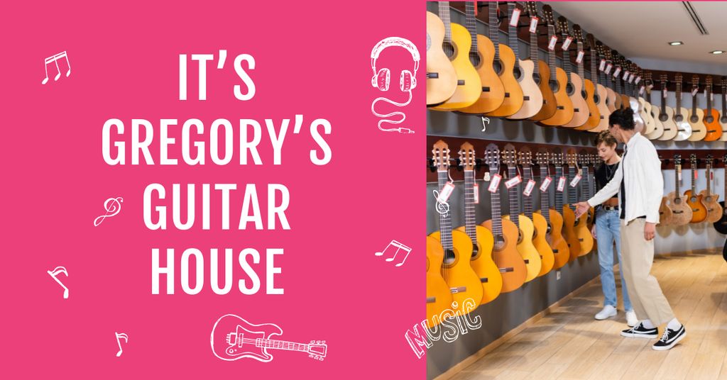 Guitar house Offer with Woman selling guitar Facebook AD Tasarım Şablonu