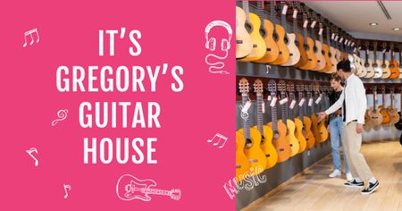 Guitar house Offer with Woman selling guitar Facebook AD Design Template
