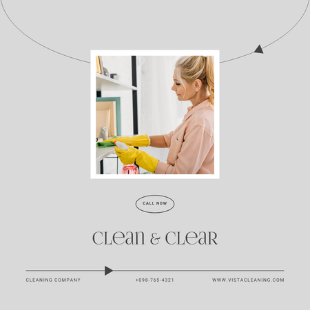 Woman Cleaning Dust from Bookshelf  Instagram AD Design Template