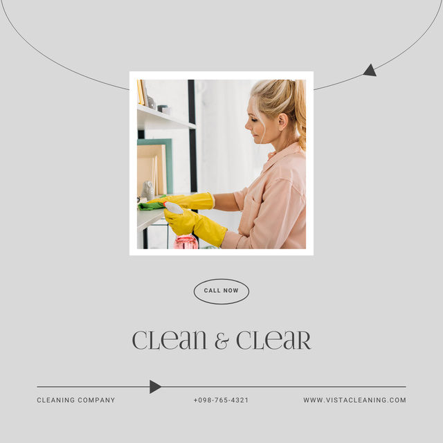 Designvorlage Woman Cleaning Dust from Bookshelf  für Instagram AD