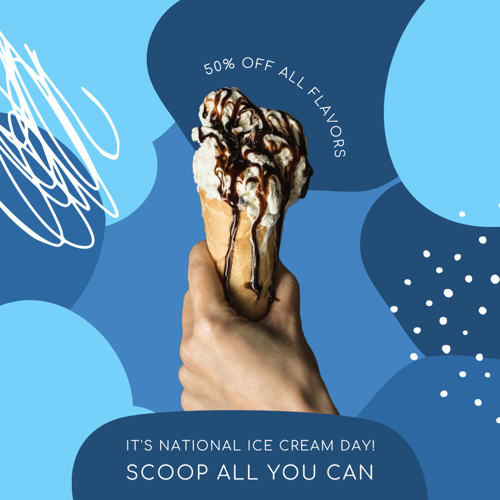 Appetizing Ice Cream Cone Sale Announcement Instagramデザインテンプレート
