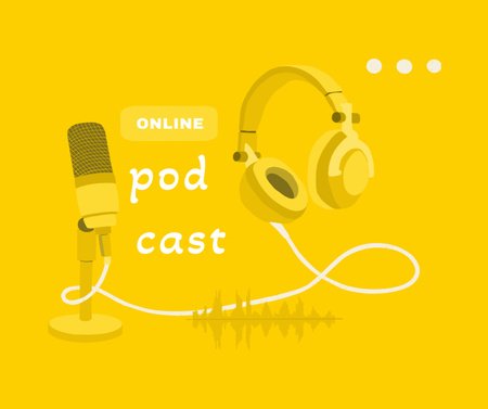 Designvorlage Podcast Ad with Headphones and Microphone für Facebook