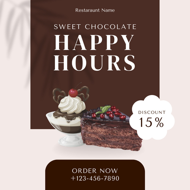 Happy Hours Ad with Tasty Desserts Instagram Tasarım Şablonu