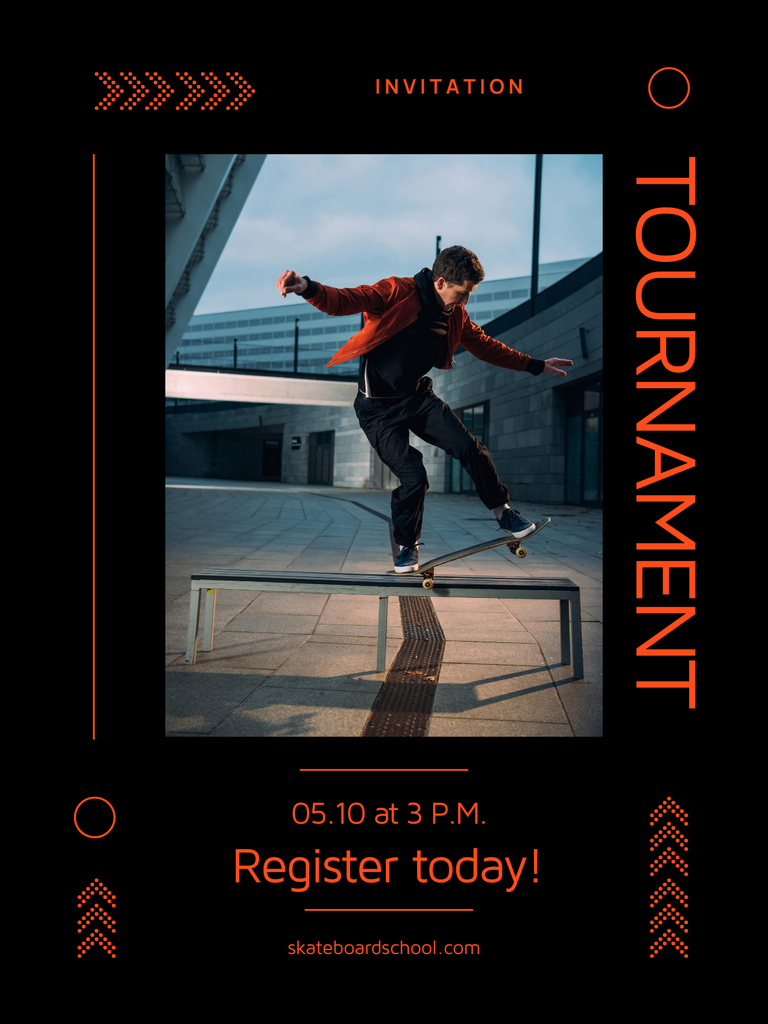 Skateboarding Tournament Announcement on Black Poster USデザインテンプレート