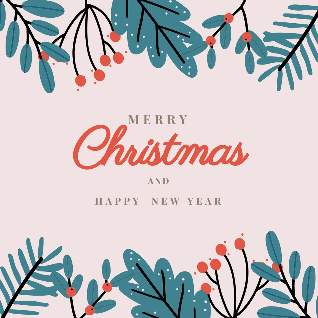 Christmas Greeting with Rowan Branches Instagram tervezősablon