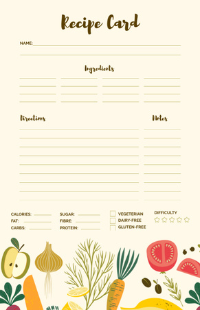 Vegetables and Fruits illustrations Recipe Card Design Template