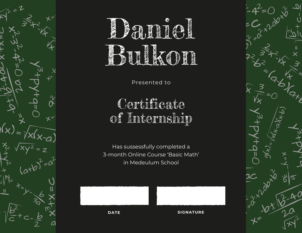 Platilla de diseño Math Course Internship completion Certificate