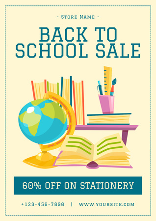 Discount Offer on Stationery with Globe and Book Poster Design Template