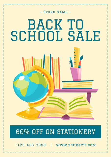 Discount Offer on Stationery with Globe and Book Poster – шаблон для дизайна