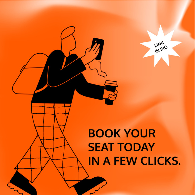 Booking Service ad with Man holding coffee and phone Animated Post Tasarım Şablonu