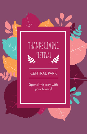 Thanksgiving Festival Announcement with Autumn Leaves in Pink Flyer 5.5x8.5in tervezősablon