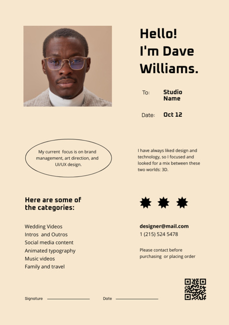 Web Designer's Portfolio with African American Man Letterhead Modelo de Design