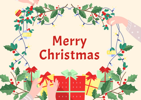 Designvorlage Christmas Greeting Decoration Presents für Postcard 5x7in