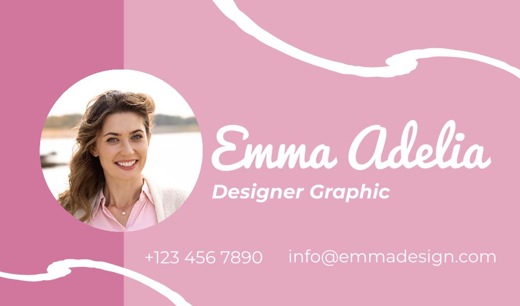 Graphic Designer Contacts on Pink Business card Design Template
