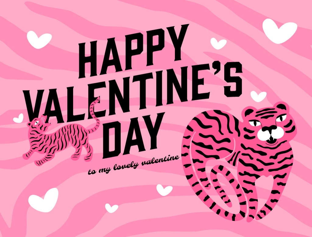 Valentine's Day Cheers With Cute Tigers Postcard 4.2x5.5in Šablona návrhu