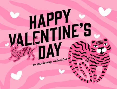 Valentine's Day Cheers With Cute Tigers Postcard 4.2x5.5in Design Template
