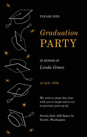 Graduation Party Announcement with Graduators' Hats Invitation 4.6x7.2in Design Template