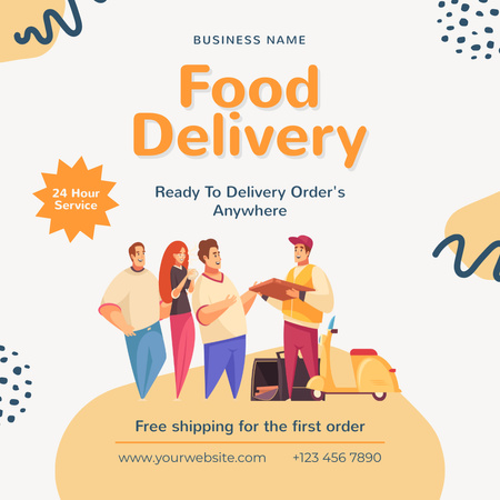 Offer of Food Delivery from Fast Casual Restaurant Instagram AD Design Template