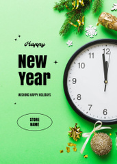 New Year Holiday Celebration With Clock And Champagne