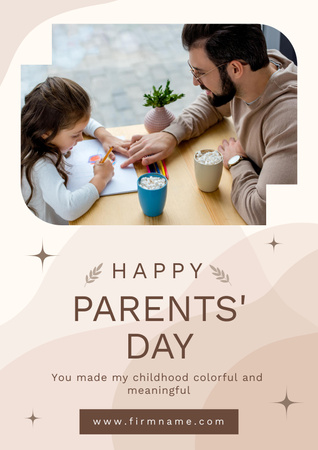 Father and Daughter celebrating Parents' Day Poster Design Template