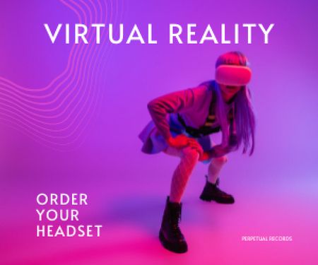 Stylish Woman in Virtual Reality Glasses Medium Rectangle Design Template