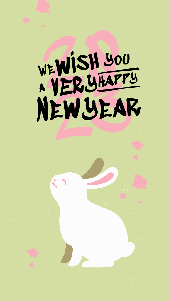 New Year Greeting with Cute White Bunny Instagram Story Tasarım Şablonu