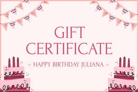 Ontwerpsjabloon van Gift Certificate van Verjaardagscadeaubon met roze taarten