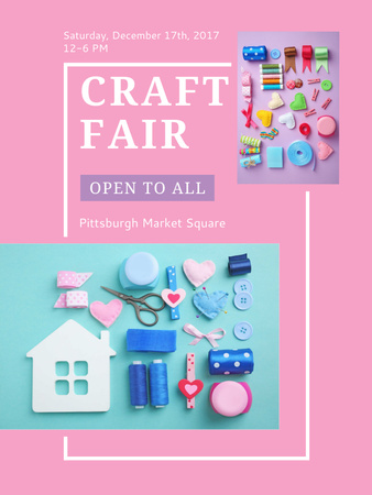 Plantilla de diseño de Craft Fair with needlework tools Poster US 