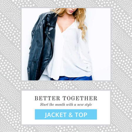 Fashion Ad with Woman in Shirt and Leather Jacket Animated Post Design Template